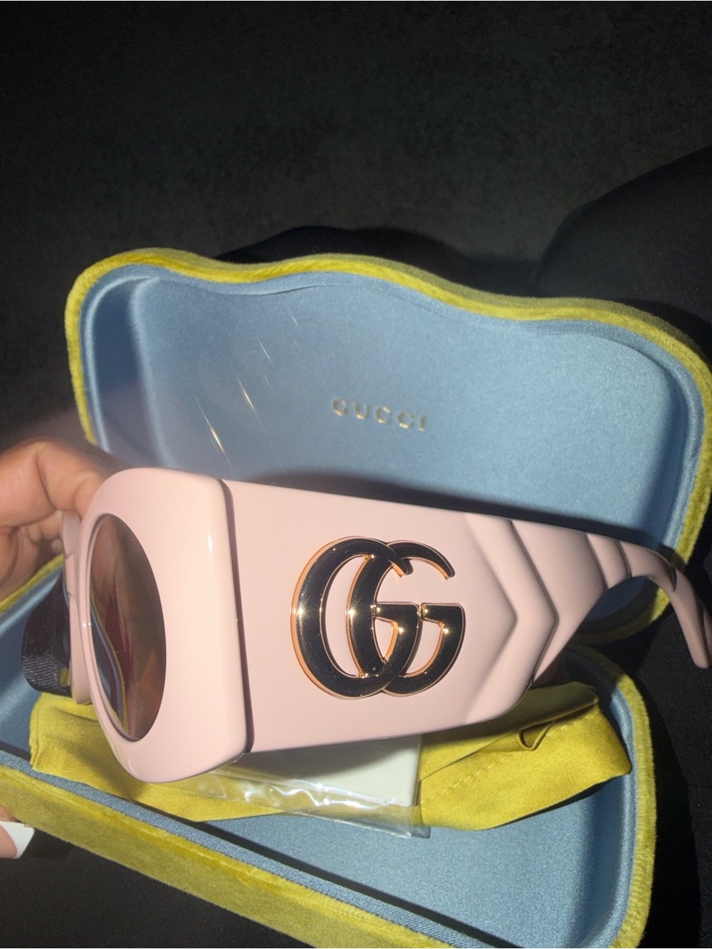 Gucci Pink Oversized GG Logo Quilted Temple Sunglasses